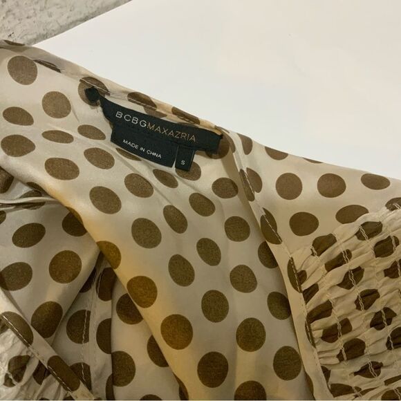 BCBGMAXAZRIA Brown Polka Dot Womens Boho Scarf Dress Size S 100% SILK - Picture 10 of 11